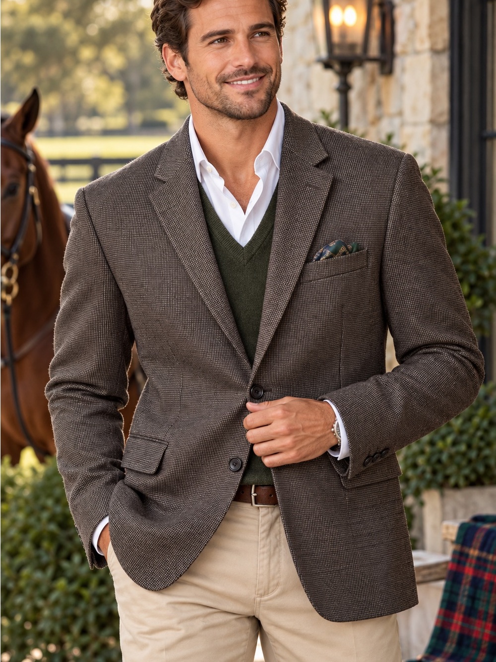 Lauren Ralph Lauren Brown Herringbone Blazer - Classic Tailored Sport Coat 46L